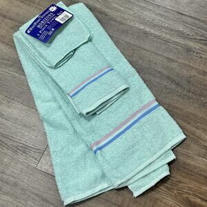 3 Pc Vintage 1990s Westpoint Stevens Horizons Towel Set Aqua Pink Stripe NEW